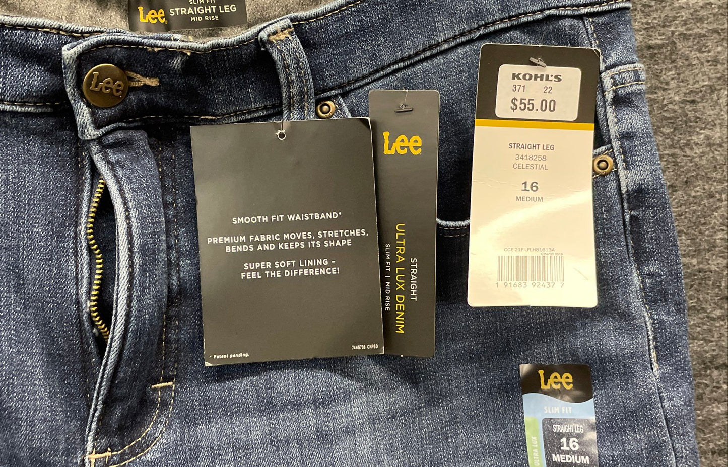 Lee Women's Blue Celestial Ultra Lux Denim Slim Fit Straight Leg Jeans Sz 16 NWT