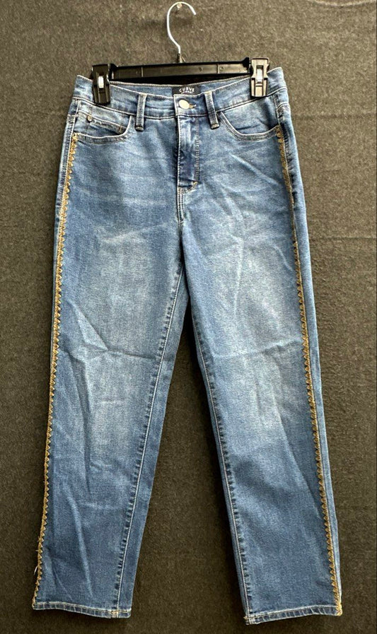 Curve Appeal Women's Blue Jeans Gold Embroidered Trim Side Seam Sz 4/27
