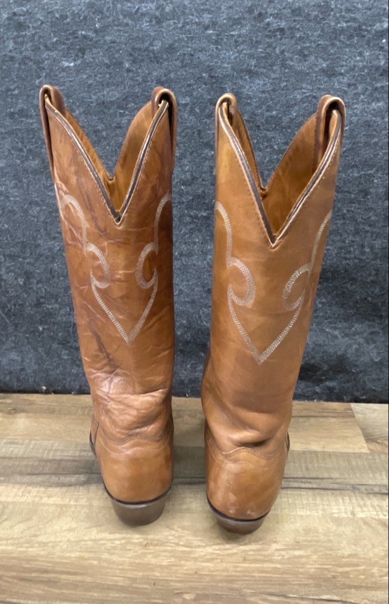 Vintage 90s J. Chisholm Tan Leather Western Cowboy Boots Women's Size 6 M