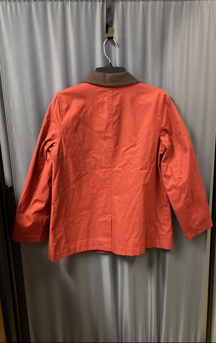 Talbots Women's Rust Orange Cotton Barn Coat Brown Faux Leather Collar Sz S