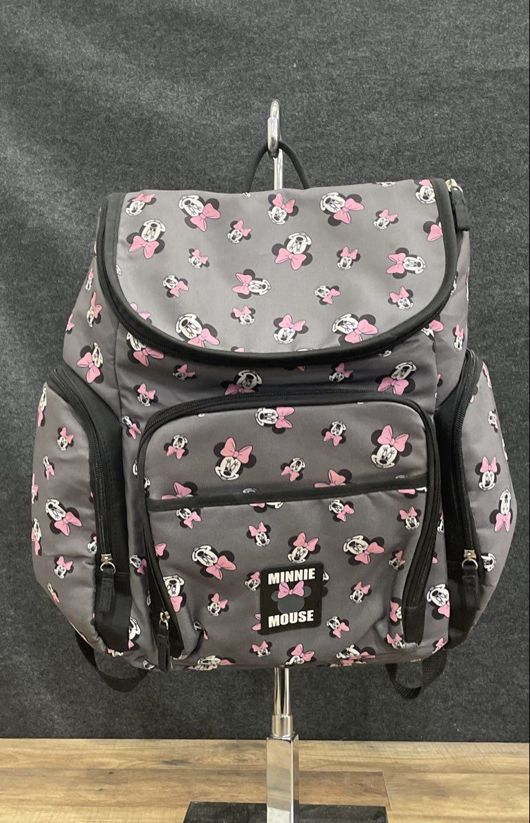 Disney Baby Grey Minnie Mouse Pattern Diaper Bag Backpack Multi-Pocket Travel