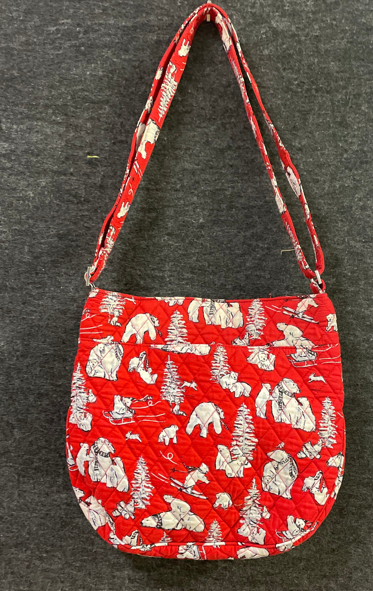 Vera Bradley Red Playful Polar Bears Triple Zip Hipster Crossbody Bag