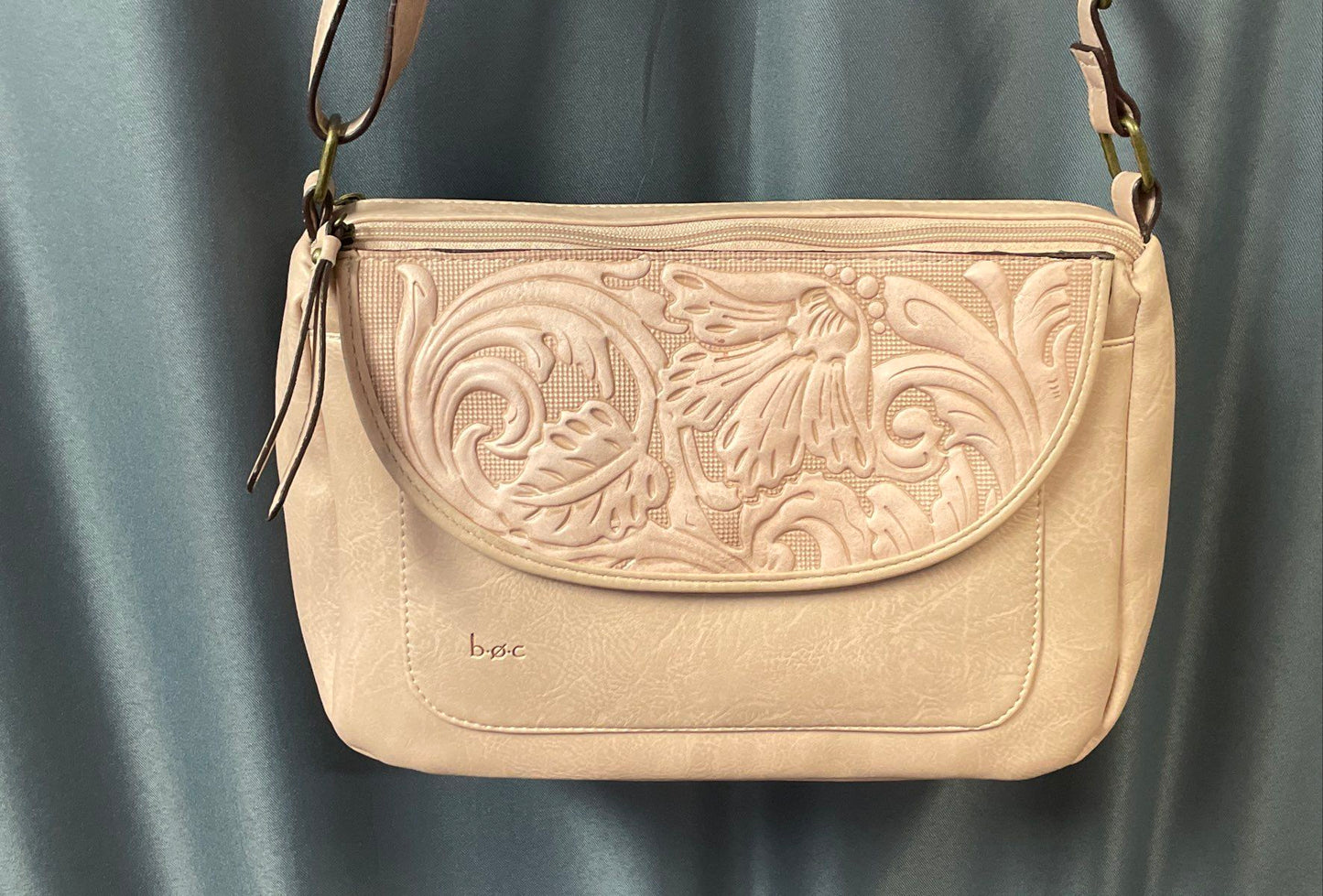 B.O.C. Born Concept Blush Pink Tooled Floral Vinyl Shoulder Bag Crossbody