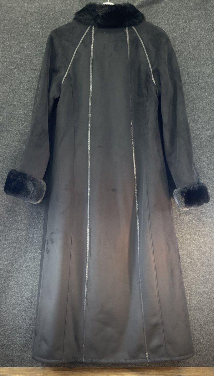 Gallery Women's Black Suede Faux-Fur Lined Winter Trench Coat Sz S