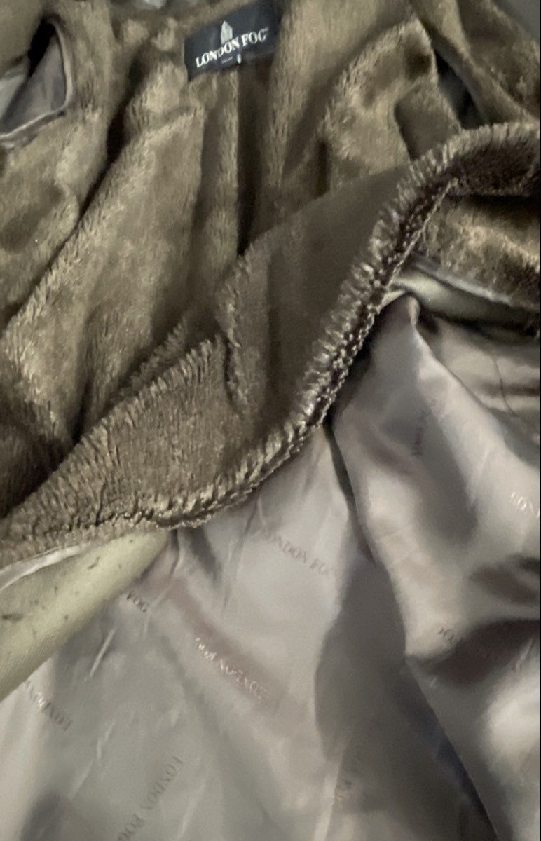 London Fog Women's Brown Genuine Leather Car Coat Jacket Faux Fur Lined Size S