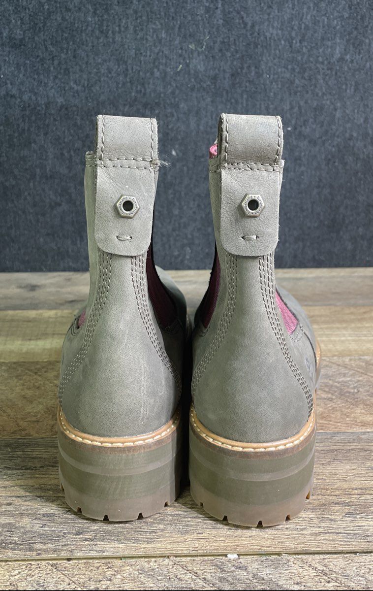 Timberland Courmayeur Valley Chelsea Grey Nubuck Burgundy Boots Women's Size 8