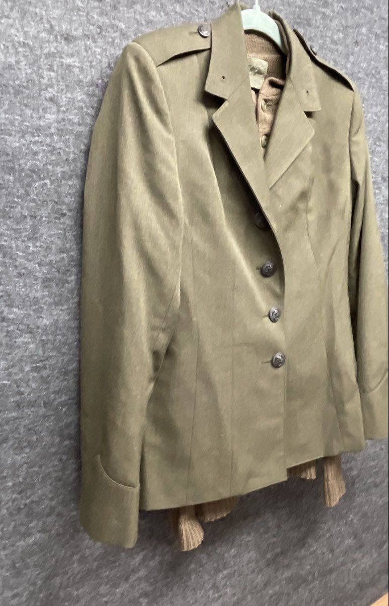 Vintage 80s Flying Cross Men's Olive Military Blazer & Wool Henley Sweater Sz L