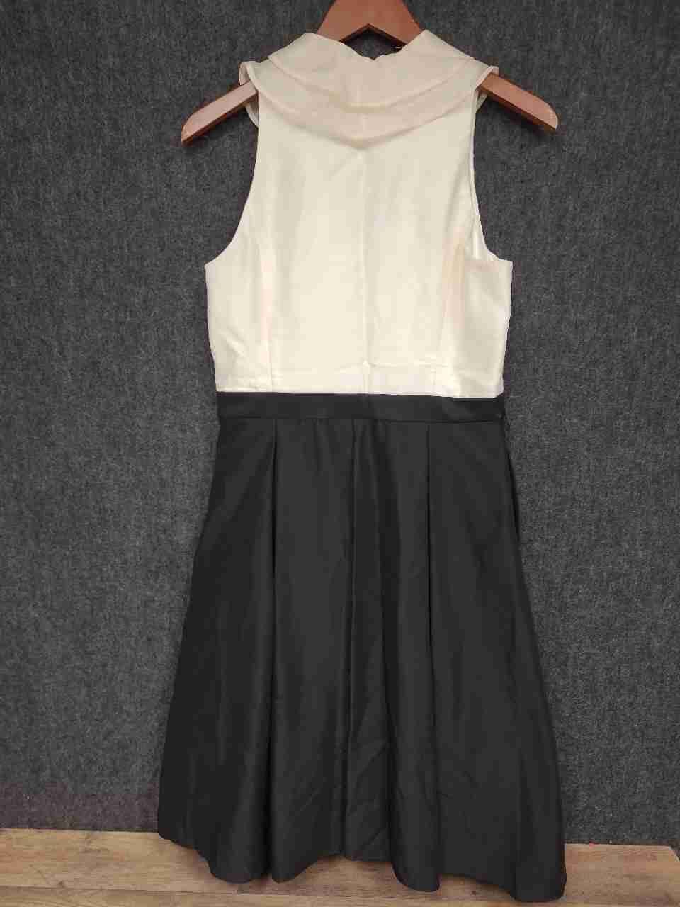 White House Black Market Women's White Black Silk Bodice Ruffle Dress Sz 8