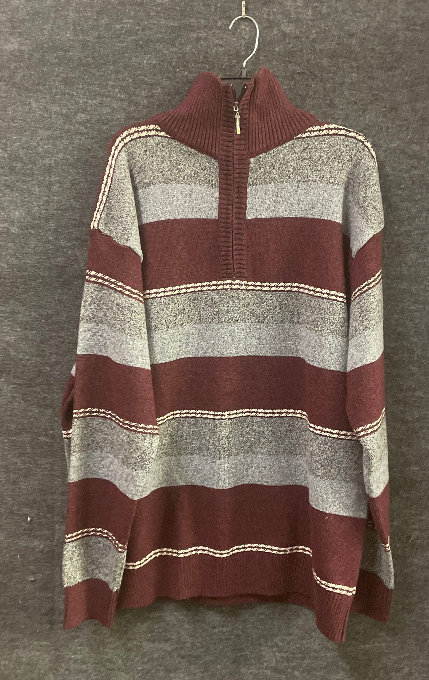 Vintage 90s Pronti Men's Pullover Sweater Burgundy Gray Striped 1/4 Zip Sz 4XL