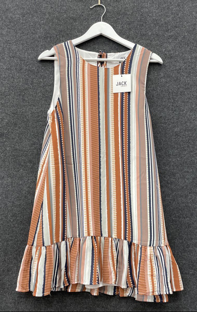 Jack BB Dakota Women's Down To Earth Striped Ruffle Mini Dress Ivory Sz M NWT