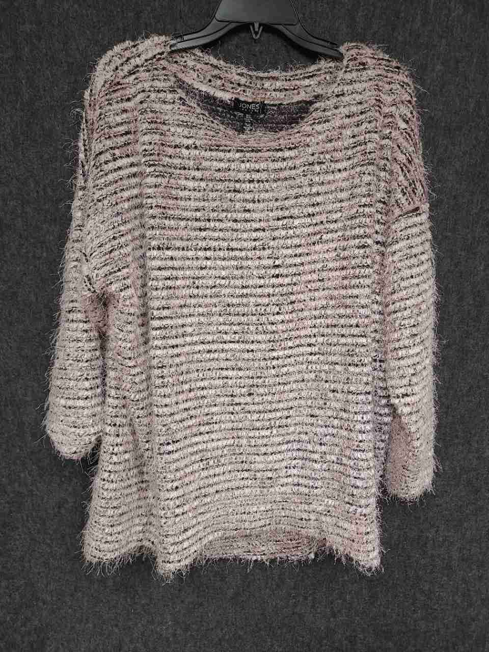 Jones New York Women's Pink White Eyelash Knit Striped Sweater XL