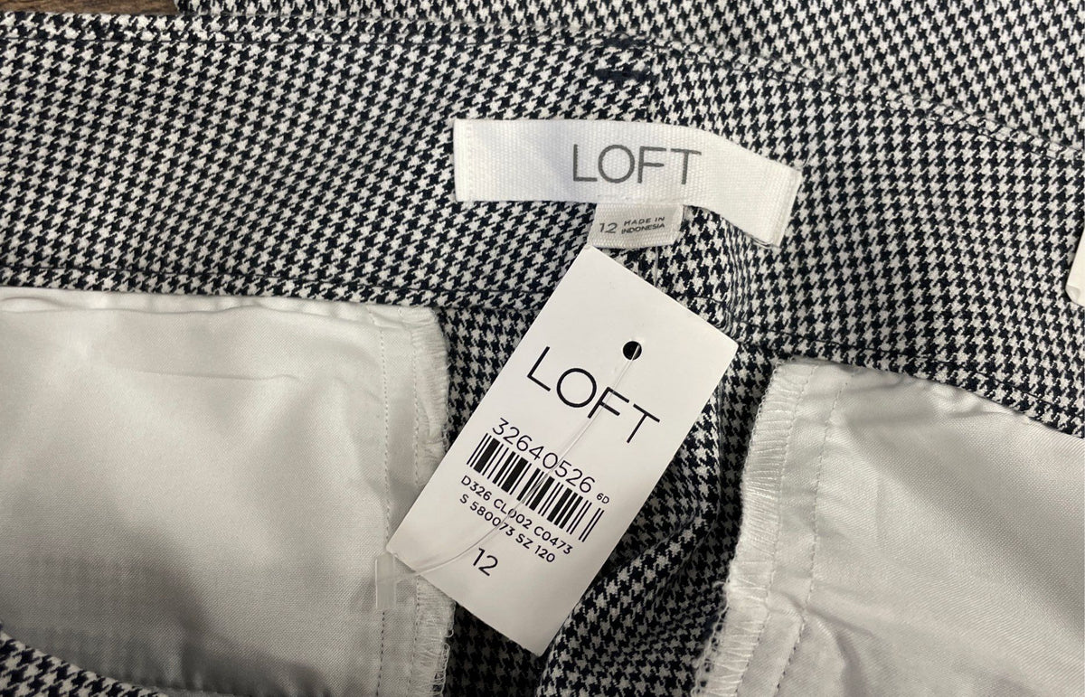 Loft Women's Black White The Skinny Houndstooth Pants Sz 12 NWT
