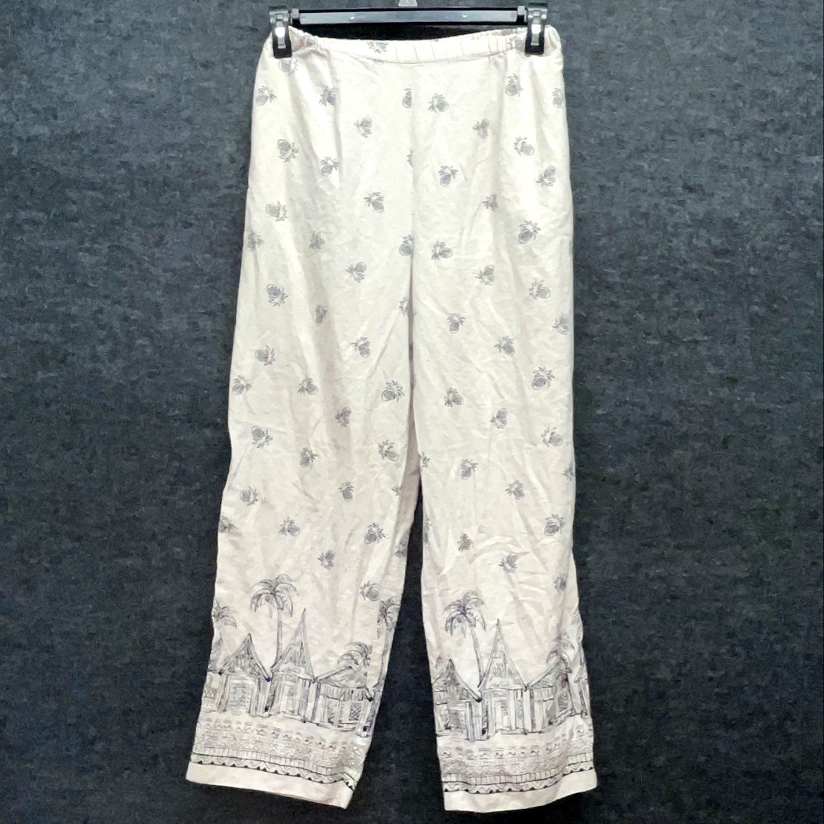 Coldwater Creek Women's Cream Tropical Pineapple Beach Print Linen Blend Pants M