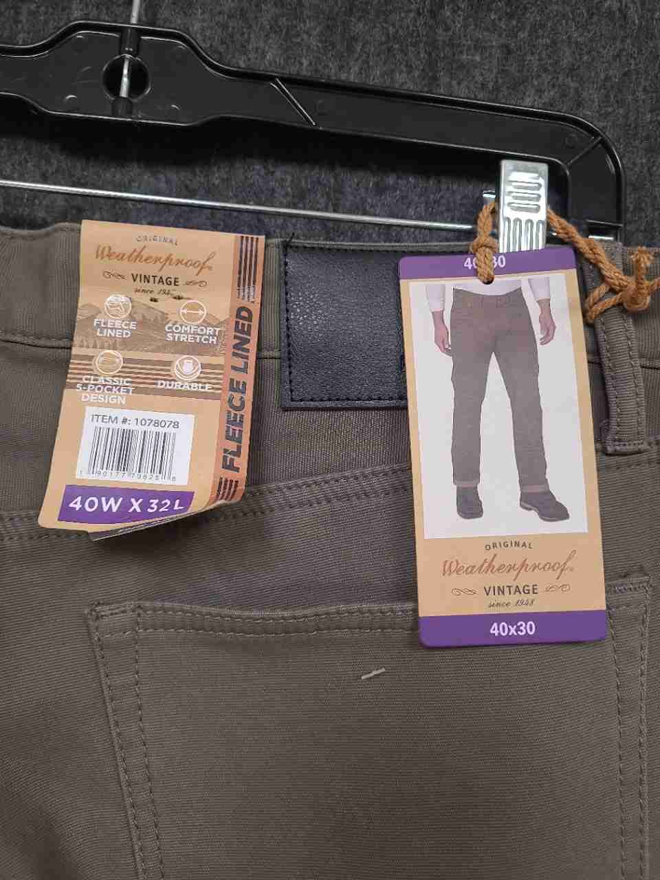 Weatherproof Vintage Men's Gray Fleece Lined Regular Fit Stretch Pants 40x32 NWT