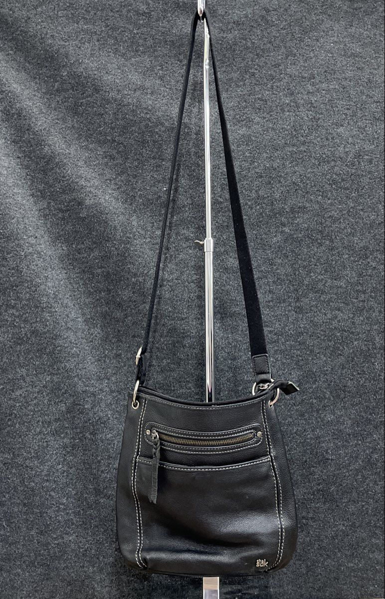 The Sak Black Leather Contrast Stitch Crossbody Bag Small Silver Hardware