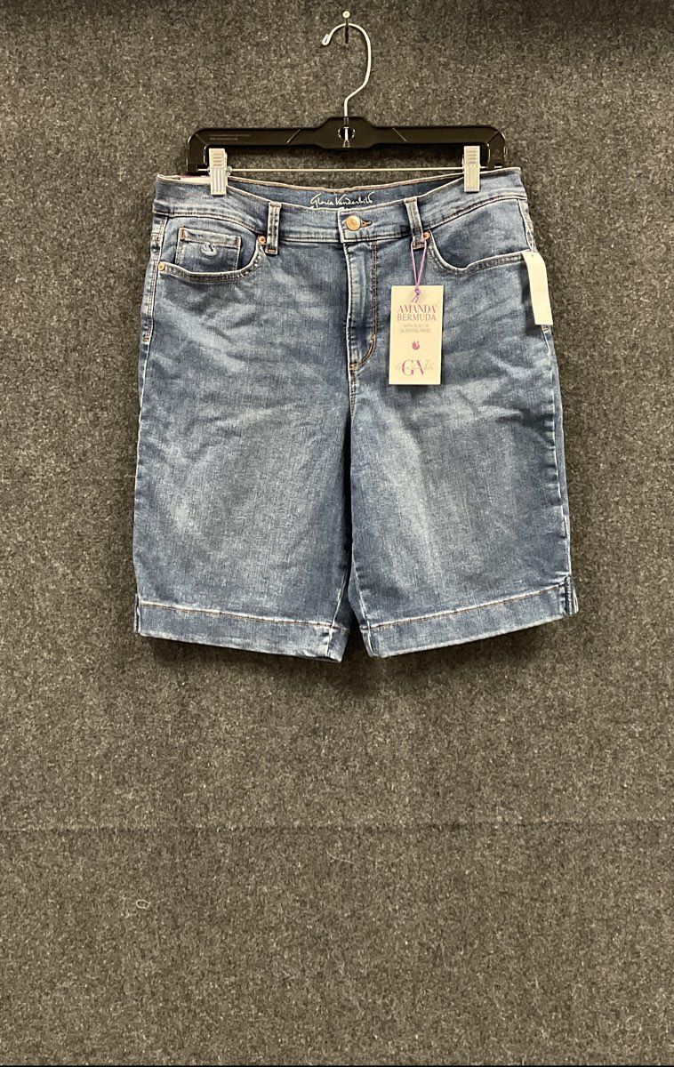 Gloria Vanderbilt Women's Amanda Bermuda Blue Whiskers Slimming Shorts NWT 12P