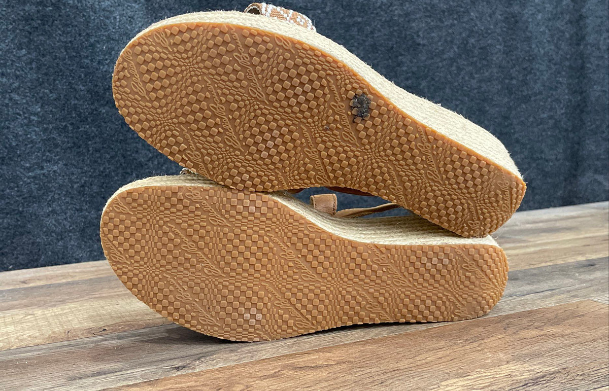 Eddie Bauer Tan Brown Woven Espadrille Wedge Sandals Women's Size 9