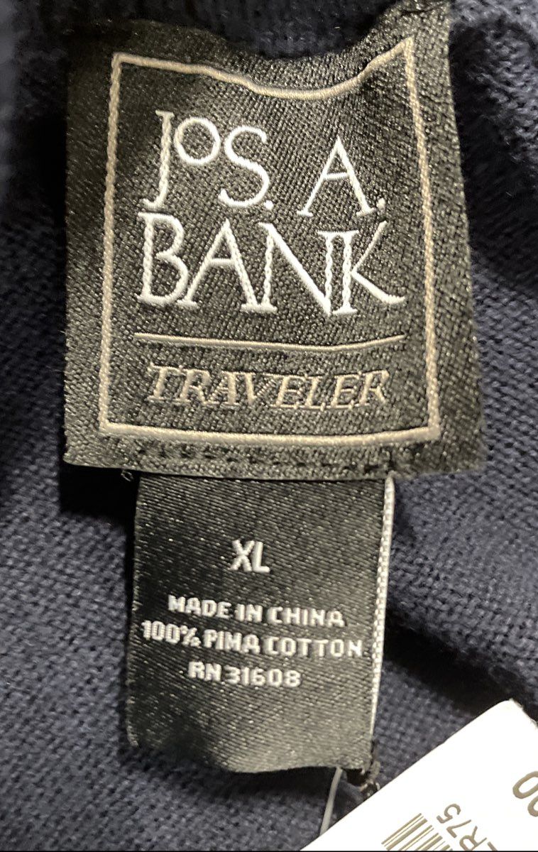 Jos A Bank Men's Navy Blue Trim Fit 1/4 Zip Pima Cotton Traveler Sweater XL NWT