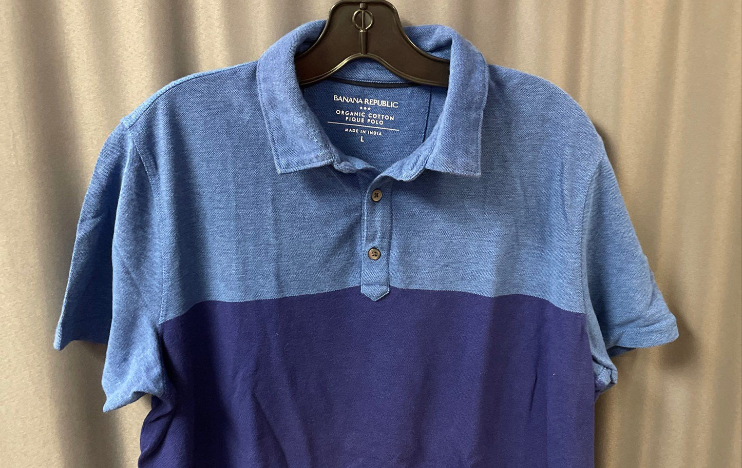 Banana Republic Men's Two Tone Blue Organic Cotton Pique Polo Shirt Size L