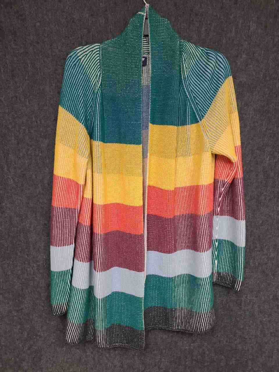 Lands' End Women's Drifter Cardigan Multicolor Striped Cotton Sz L Tall