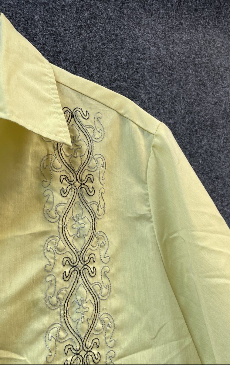 Vintage 90s Haband Men's Yellow Embroidered Guayabera Short Sleeve Shirt Sz M