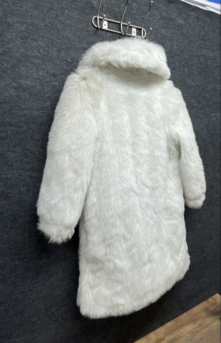 Vintage 80s White Faux Fur Coat Made in USA Quilted Lining Sz 12