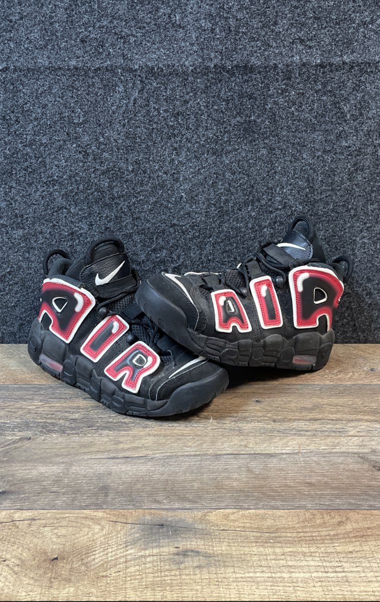 Nike Air More Uptempo GS Black Red White Basketball Shoes 415082-010 Size 6Y