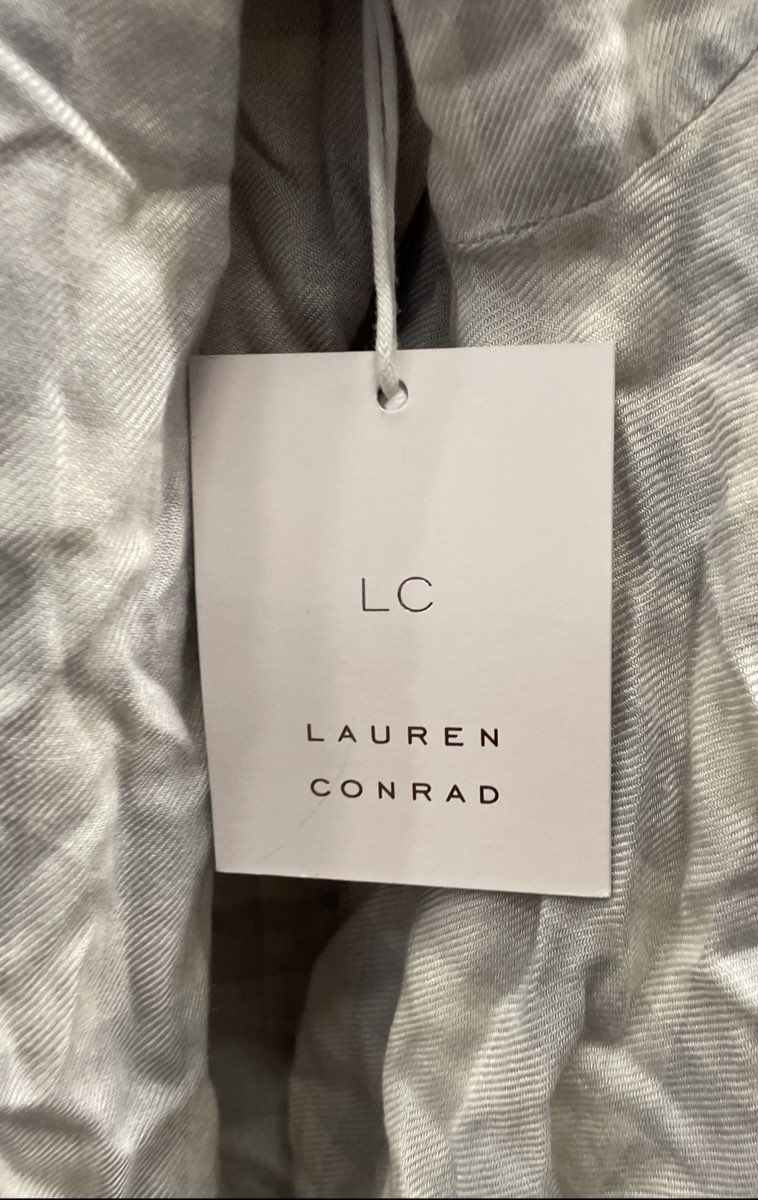Lauren Conrad Women's Grey Gingham Petal Sleeve Blouse Ruffle Sz XL NWT