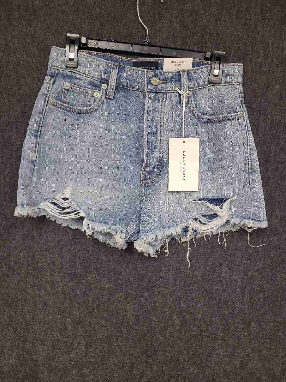 Lucky Brand Women's Mom High Rise Denim Shorts Light Wash Distressed NWT Sz 6