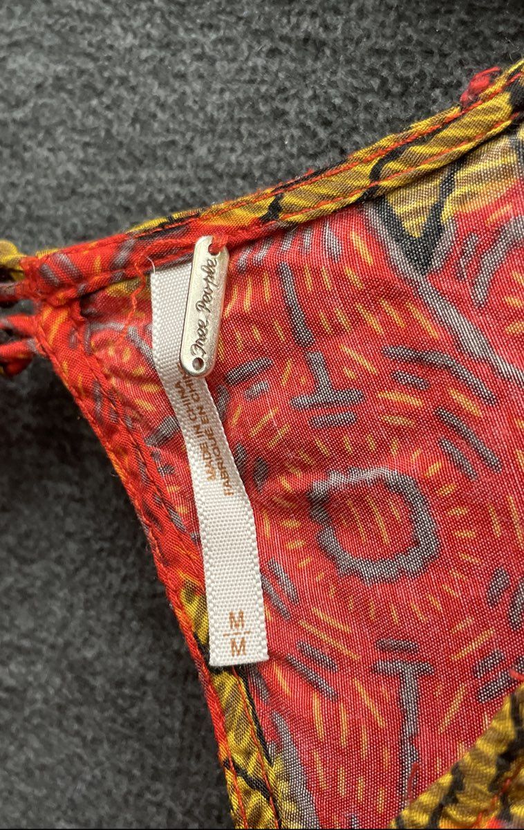 Free People Women's Red Geometric Tribal Print Open Back Mini Dress Sz M