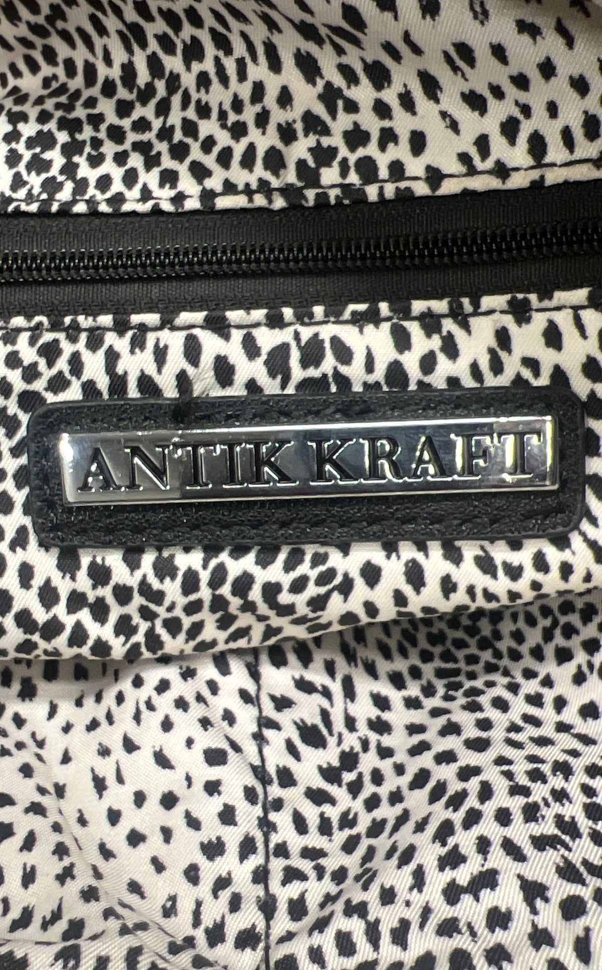 Antik Kraft Black Vegan Leather Satchel Tote Handbag Silver Hardware Multi-Zip
