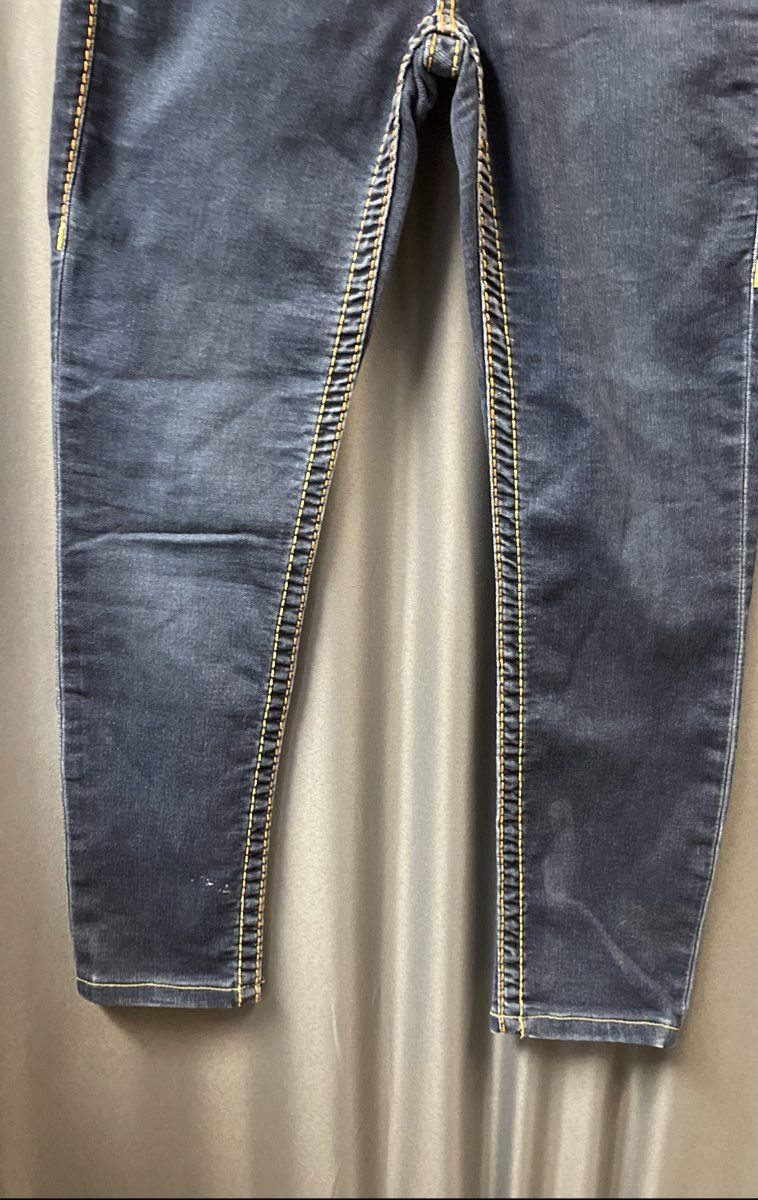 True Religion Women's Section Legging Blue Jeans Yellow Contrast Stitch Sz 28