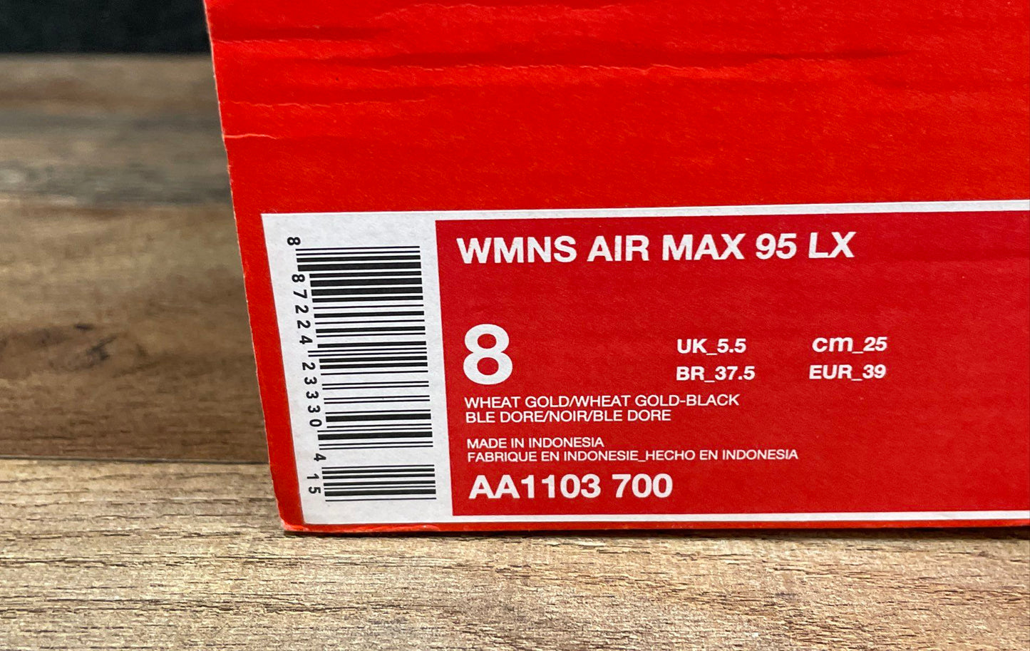 Nike Air Max 95 LX Wheat Gold Black Women's Sneakers AA1103-700 Size 8