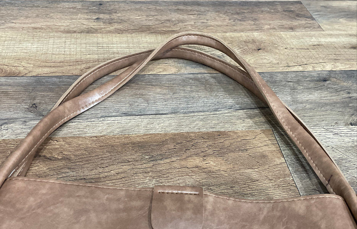 Unbranded Brown Leather Minimalist Shoulder Bag Tote Brass Magnetic