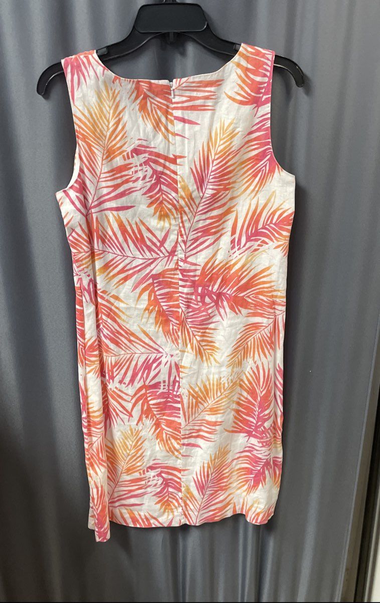 J. Jill Women's Palm Branch Shift Dress Multicolor Linen Cotton Lined Sz 4