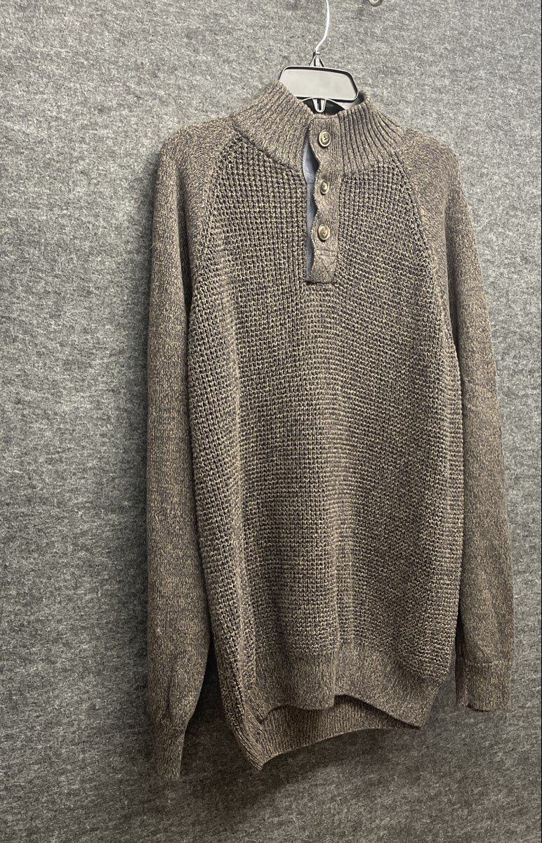 Weatherproof Vintage Men's Brown 1/4 Button Mock Neck Textured Knit Sweater XL