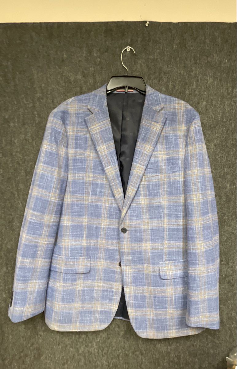 Tommy Hilfiger Men's Blue Plaid Two Button Blazer Size M