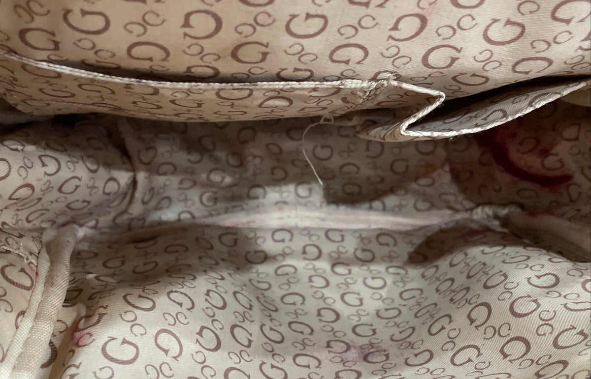 Guess Pink Embossed Logo Mini Backpack Bag Silver Hardware Bow Detail