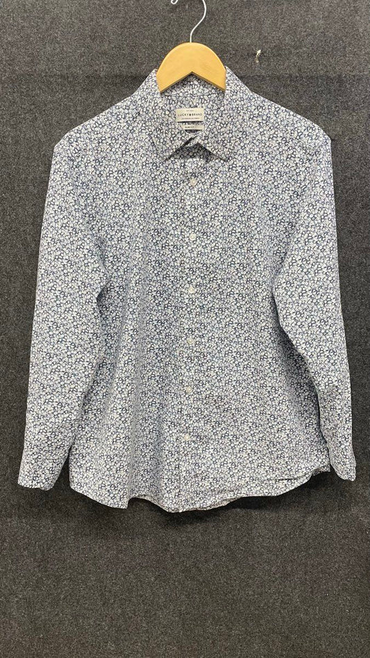 Lucky Brand Men's Slim Fit Button Up Shirt Blue White Floral Stretch Size L
