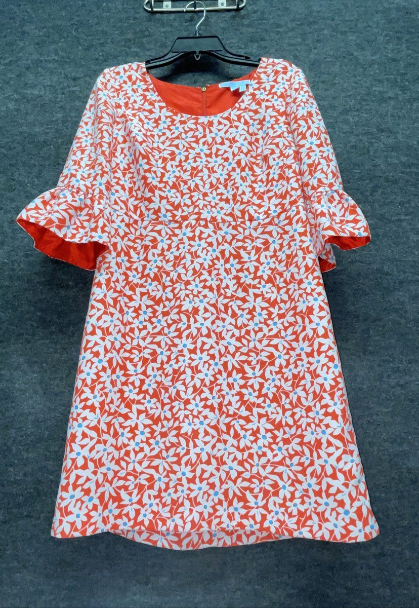 Draper James Women's Orange Floral Ruffle Bell Sleeve Shift Dress SPR 19 Sz 8