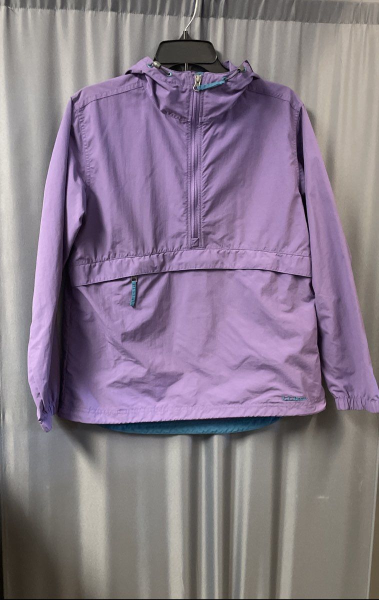 L.L. Bean Women's Purple Teal Half-Zip Hooded Windbreaker Anorak Jacket Sz M