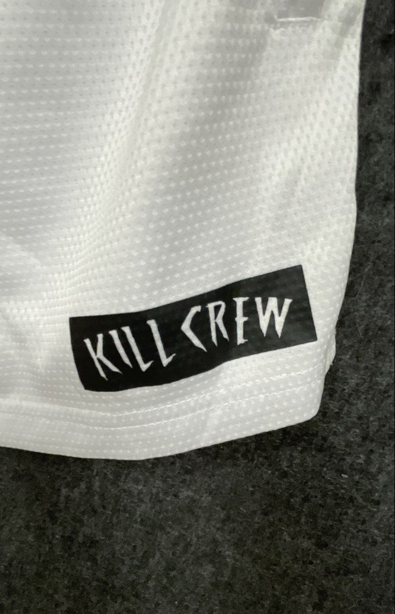 Kill Crew Men's White Mesh Athletic Shorts Black Flame Red Drawstring Size L