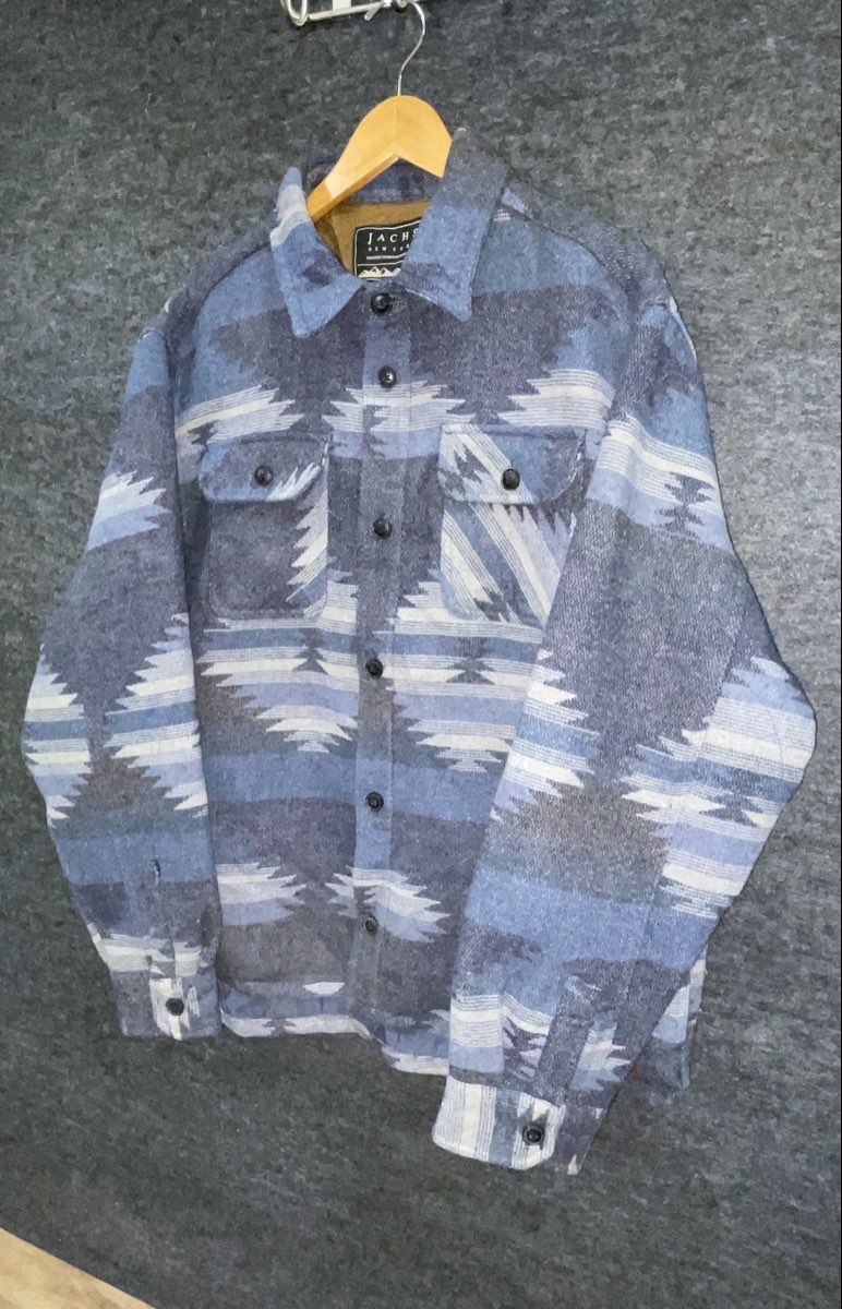 JACHS NY Aztec Southwestern Fleece Lined Shirt Jacket Shacket Blue Grey NWT Sz L