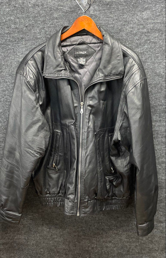 Vintage 90s Outbrook Men's Black Genuine Leather Bomber Jacket Sz XL