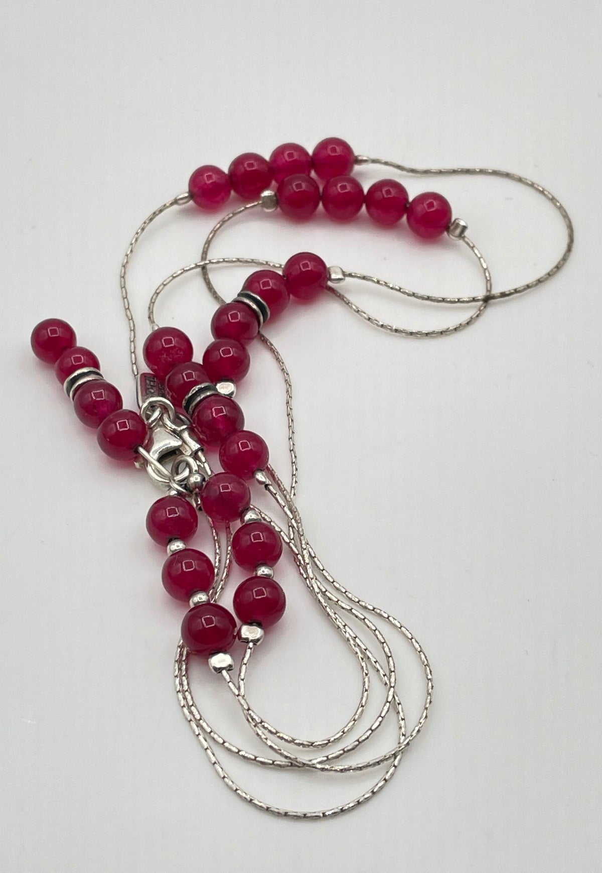 Didae 925 Sterling Silver Magenta Stone Bead Y-Necklace 14.8g