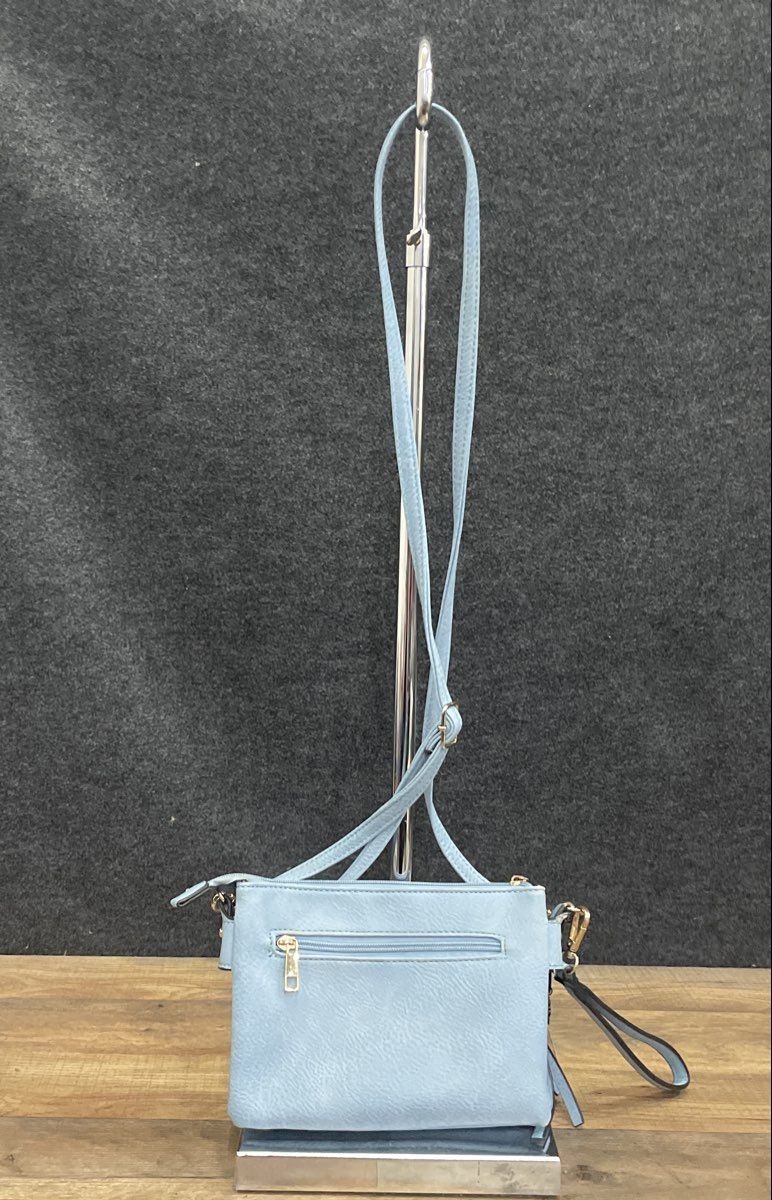Unbranded Light Blue Pebbled Faux Leather Triple Zip Crossbody Bag