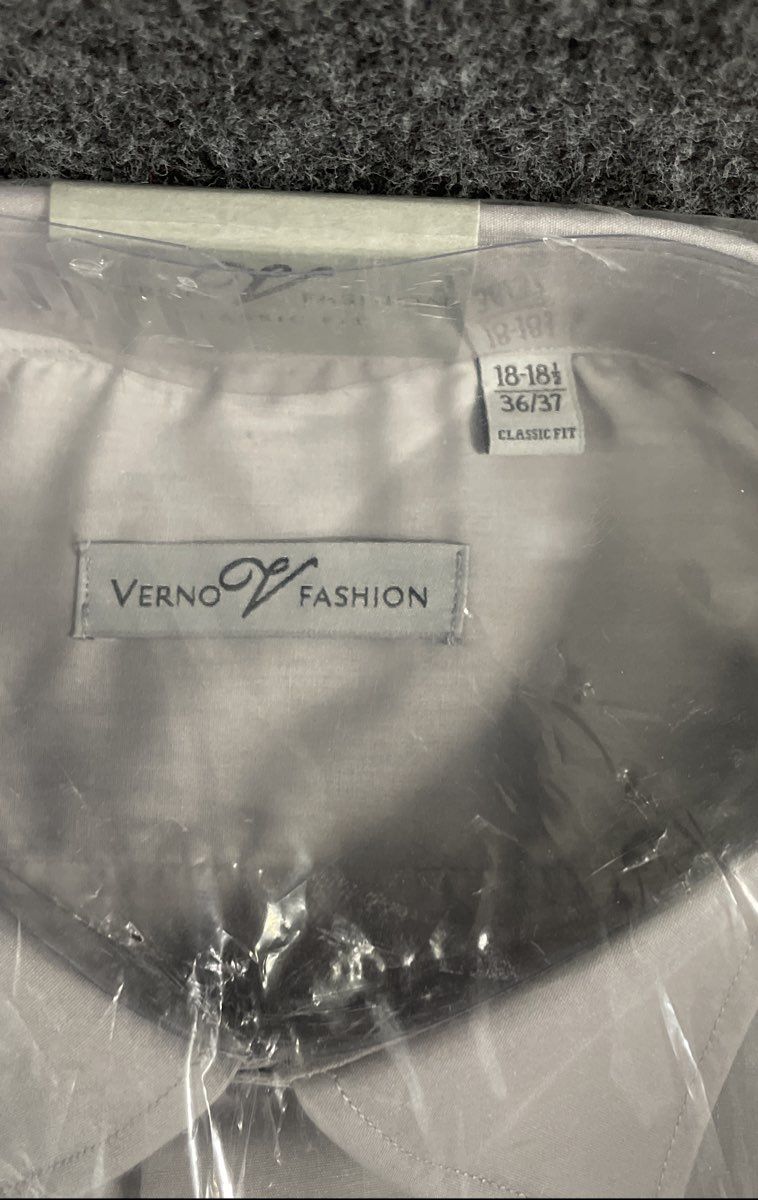 Verno Fashion Men's Grey Classic Fit Spread Collar Dress Shirt Sz 18-18.5 36/37