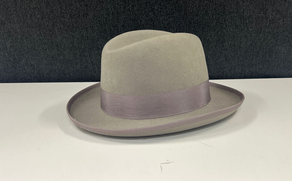 H Fashion K Unisex Gray Wool Felt Fedora Hat Feather Accent Sz 57.5cm