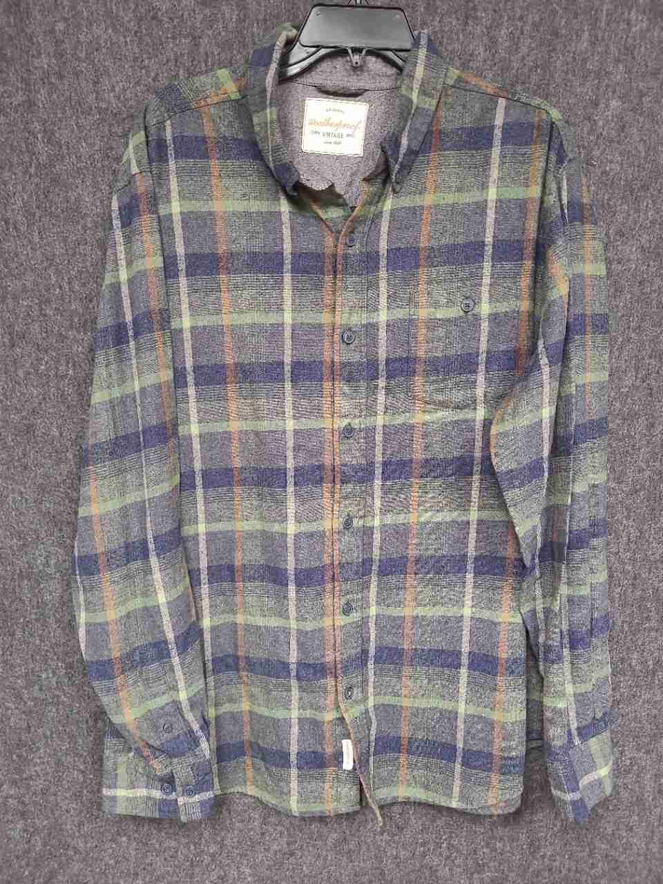 Weatherproof Vintage Men's Long Sleeve Blue Green Plaid Flannel Shirt Sz XL