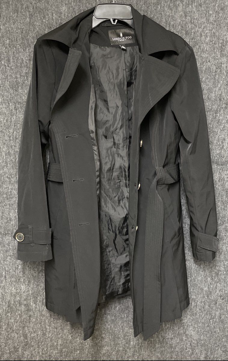 London Fog Women's Black Hooded Belted Trench Coat Size Medium
